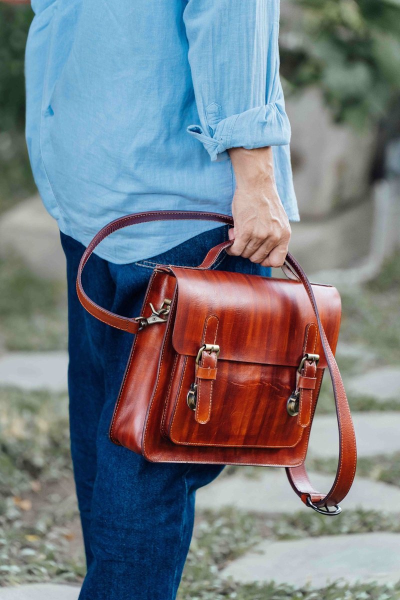 [Customized name] Classic hand-dyed briefcase made of pure cowhide - กระเป๋าเอกสาร - หนังแท้ สีนำ้ตาล