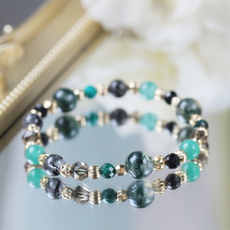 Water grass agate citrine black hair crystal. Summer in the Alps. Career Health Crystal Bracelet - สร้อยข้อมือ - คริสตัล สีเขียว