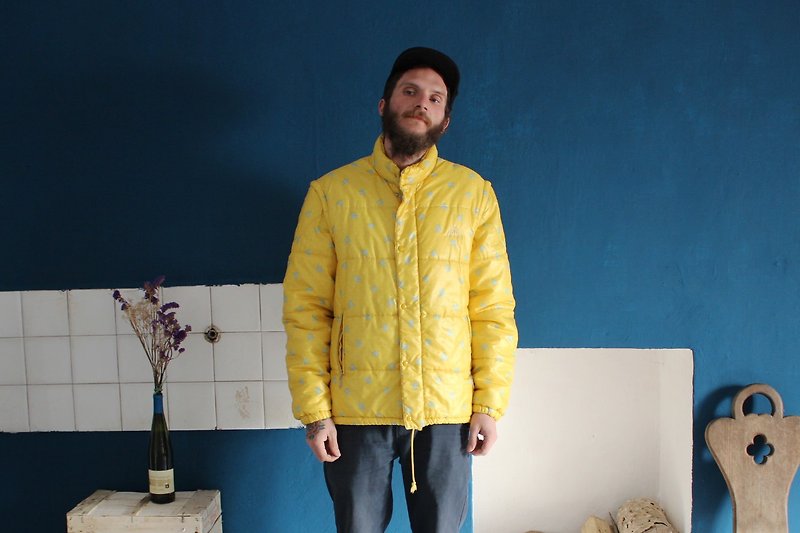 [Kappa Coat] (Made in Italy) Yellow Fawn Pattern Sleeve Made in Italy F3174 (Christmas Gift Christmas Presents) - เสื้อโค้ทผู้ชาย - เส้นใยสังเคราะห์ สีเหลือง