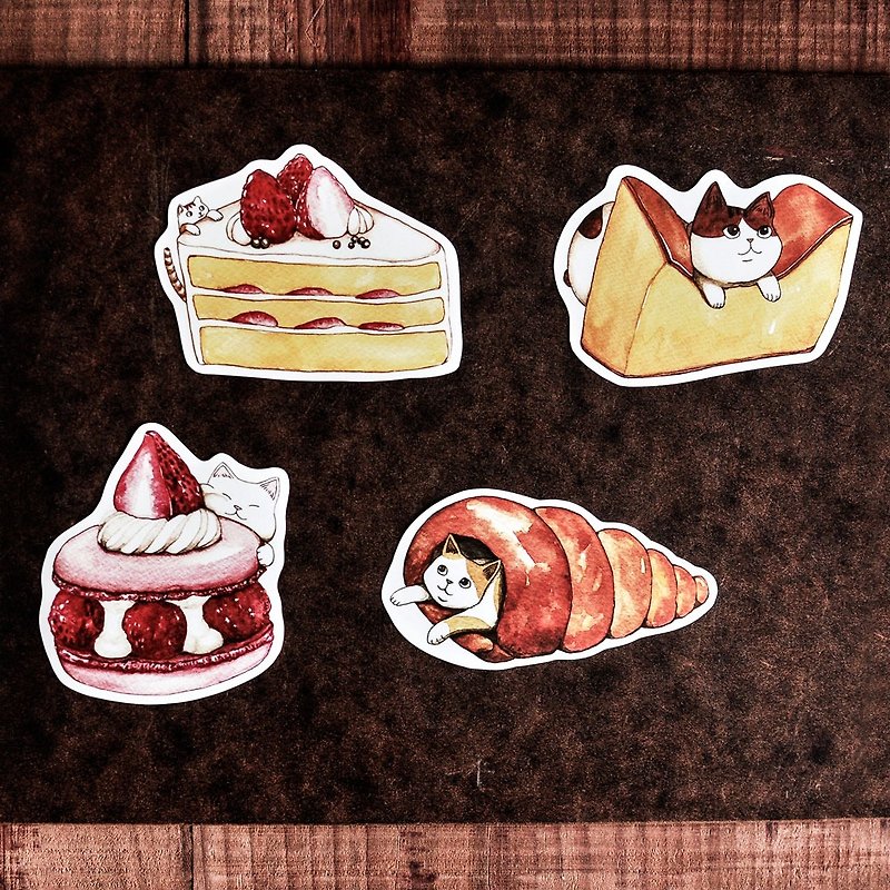 Cat Food Sticker / Macaron / Strawberry Cake / Bread Roll / Honey Cake - Sticker - สติกเกอร์ - กระดาษ หลากหลายสี