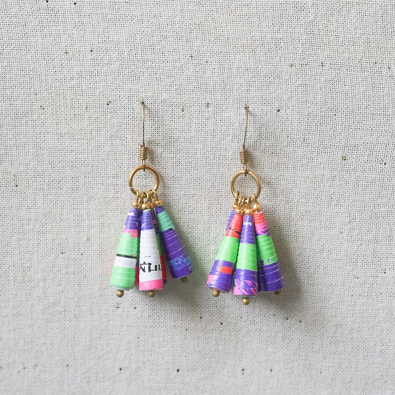 [Small roll paper handmade/paper art/jewelry] neon color awl pendant earrings - Earrings & Clip-ons - Paper Multicolor