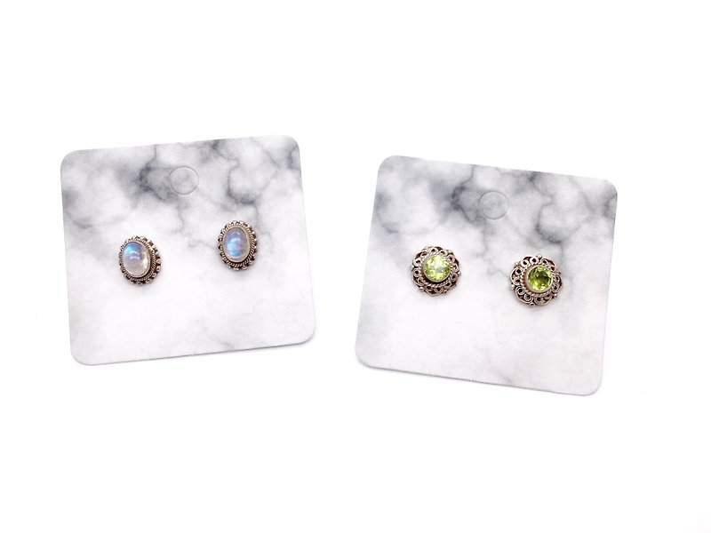 Goody Bag-天然石寶石純銀飾品福袋 尼泊爾手工鑲嵌製作（耳環+耳環組合） - 耳環/耳夾 - 寶石 多色
