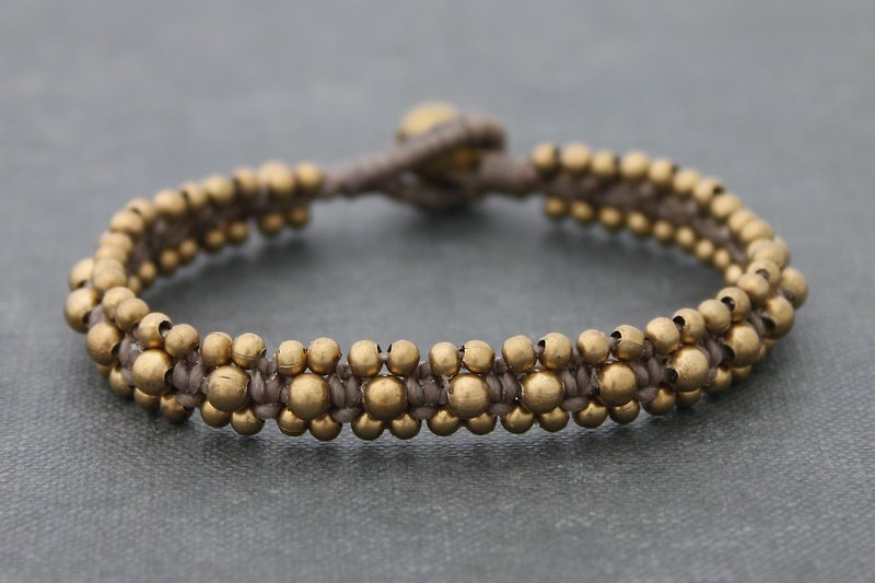 Raw Brass Beads Beaded Woven Bracelets Taupe Hippy Bohemian Vintage Style Cuff  - สร้อยข้อมือ - ทองแดงทองเหลือง สีนำ้ตาล