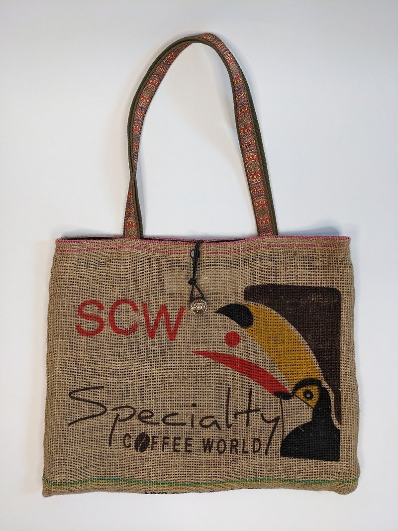Recycled coffee linen stain-resistant and durable side backpack-SCW Toucan - Messenger Bags & Sling Bags - Cotton & Hemp 