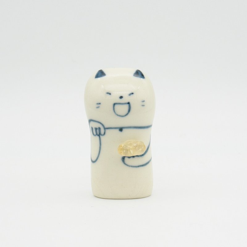 手作り陶人形　シトリンを持った招きねこ - 擺飾/家飾品 - 瓷 白色