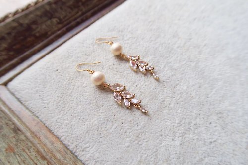 BELOVED cotton pearl 日本棉珍珠 BELOVED 棉珍珠 葉型 馬眼鋯石耳環 棉花珍珠