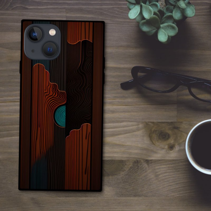 Chic, stylish and retro wood grain square smartphone case with a luxurious and Japanese feel [tempered glass finish] Compatible with iPhone 16 - Phone Cases - Plastic Multicolor