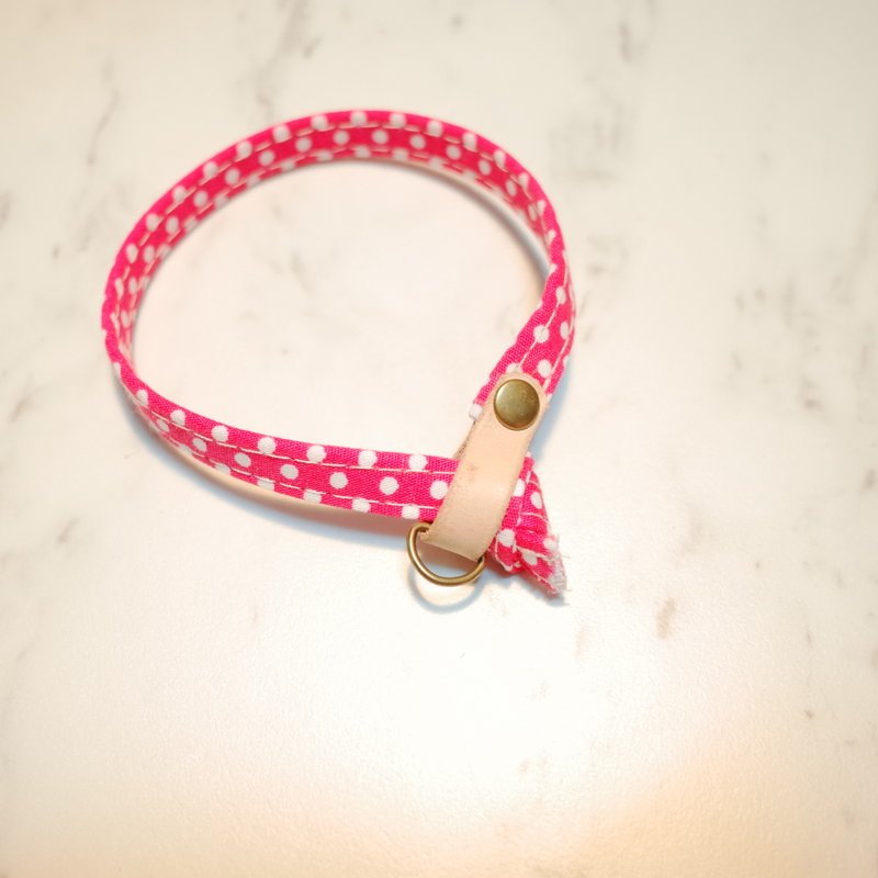 貓 項圈 粉紅 點點 可加購吊牌 附鈴鐺 - 項圈/牽繩 - 棉．麻 