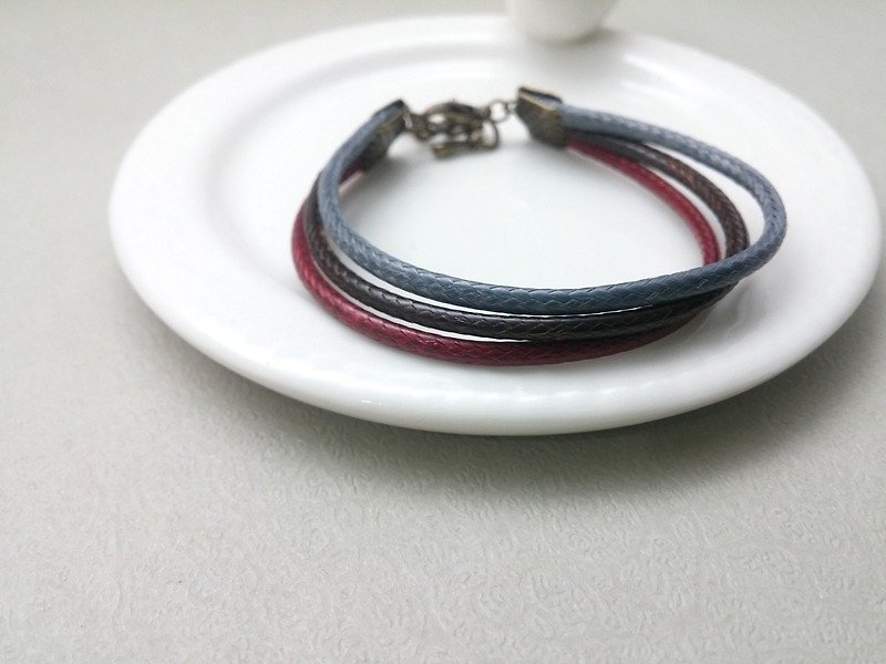 ♥ HY ♥ x handmade wax line bracelet plain simple three-wire tether red wax gray line - Bracelets - Other Materials Multicolor
