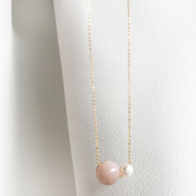 K14gf Salmon Orange moonstone Necklace, June Birthstone, Akoya Pearl Necklace - Necklaces - Pearl Orange