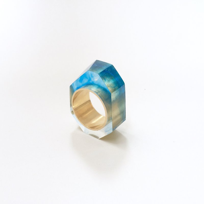 PRISMリング　ゴールド・ブルー - 戒指 - 樹脂 藍色