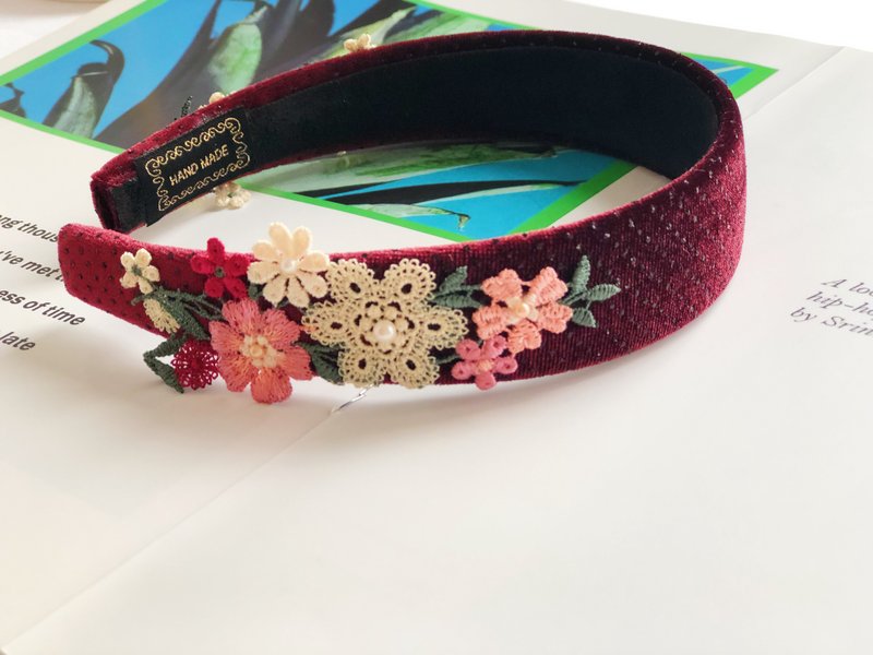 オリジナルフラワークラスターヘッドバンド - ヘアバンド．カチューシャ - その他の素材 レッド