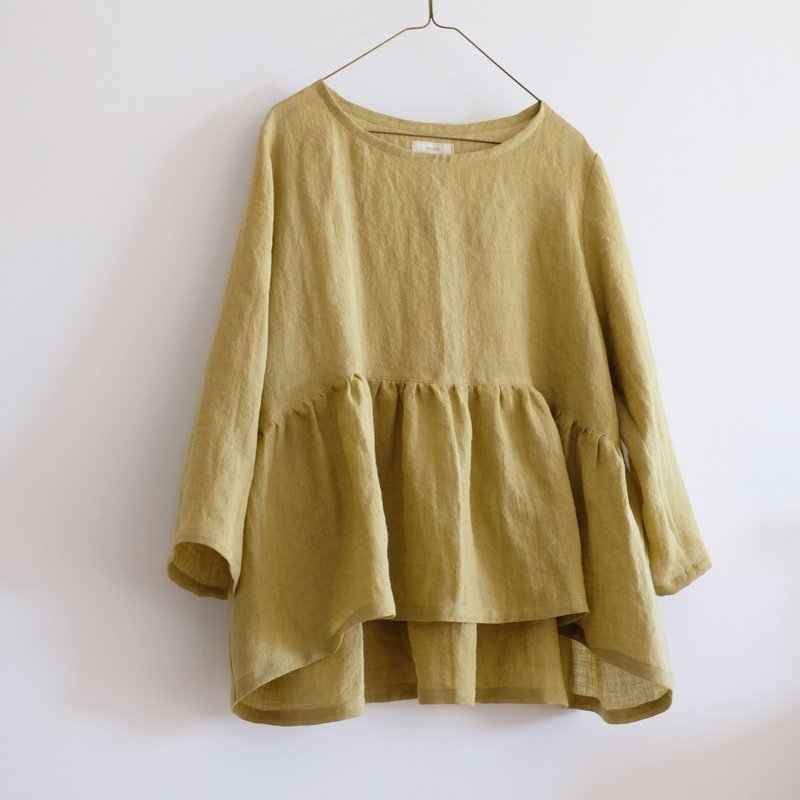 日常手作服 萊姆黃寬罩衫 亞麻 - 女上衣/長袖上衣 - 棉．麻 多色