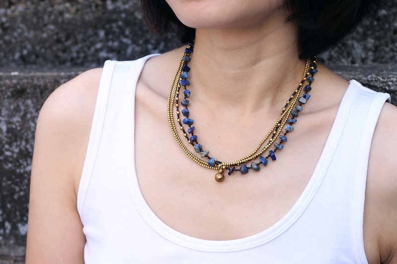 Beaded Necklaces Stone Lapis Clay Multi Strand Layer Chain Short Necklaces - Necklaces - Stone Blue