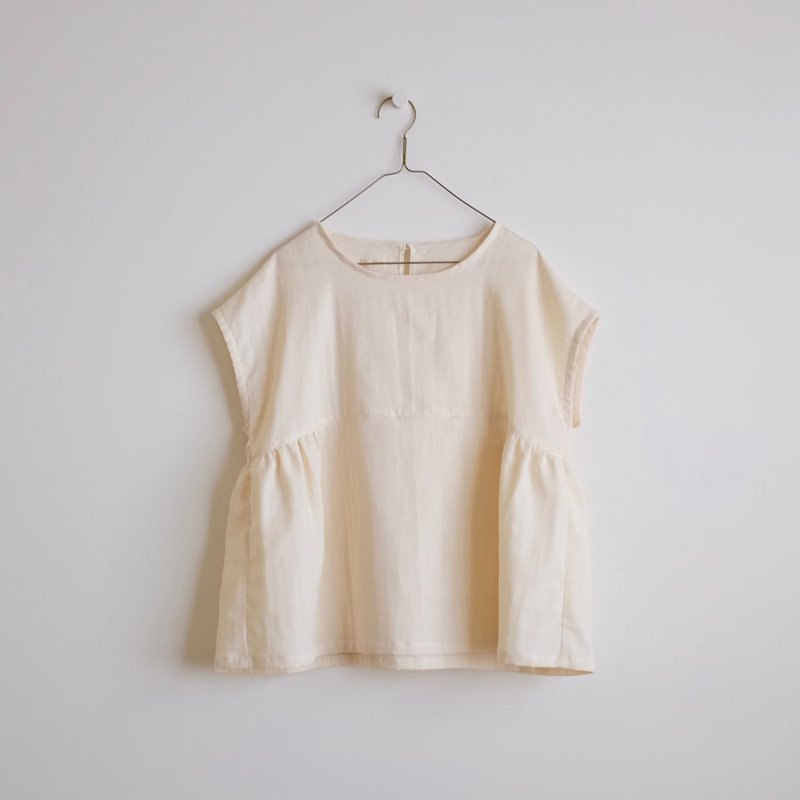 日常手作服 遇見夏日 奶油白法式袖寬罩衫 二重棉紗 - 女上衣/長袖上衣 - 棉．麻 白色