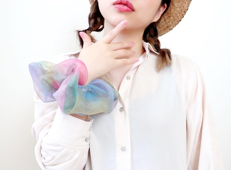 Random paint scrunchie Unicorn. Asahi art style original textile. big scru - Hair Accessories - Rubber Pink