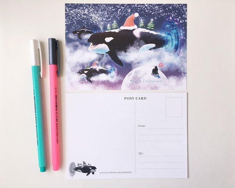 動物イラストクリスマス限定ポストカード【クジラため息クリスマス！】 - カード・はがき - 紙 ホワイト