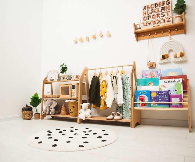 モンテッソーリ家具セット、子供用本棚、おもちゃ棚と衣類ラック ...