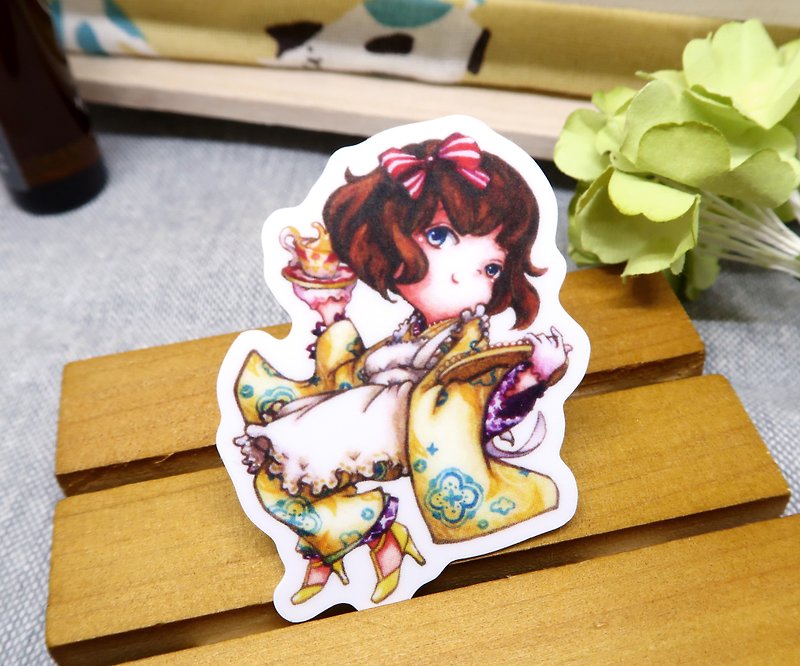 【Pin】Cafe waitress in Taisho period│Matte sticker - สติกเกอร์ - กระดาษ สีเหลือง