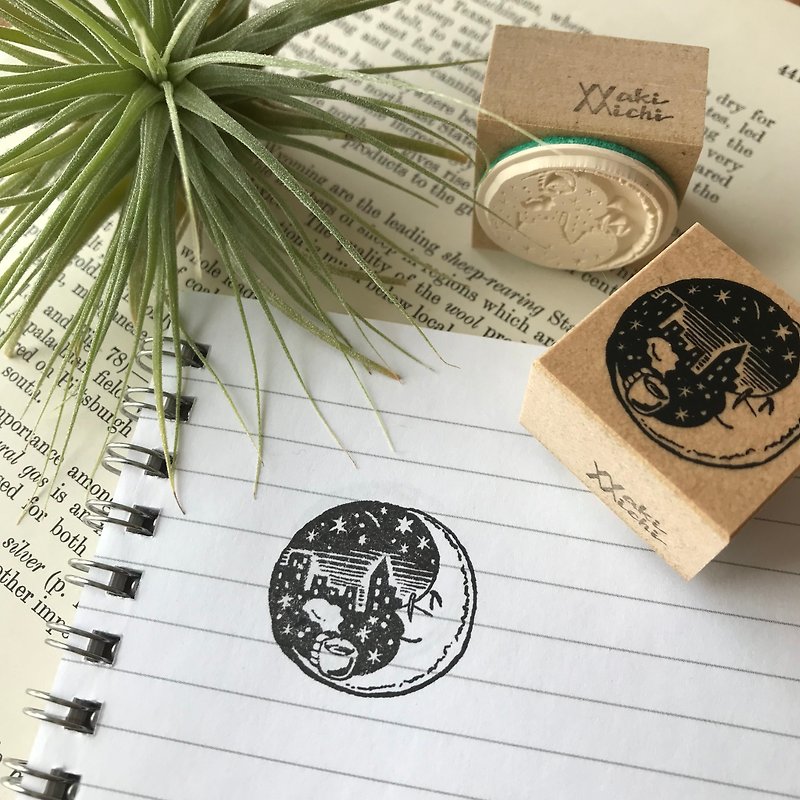 Crescent moon and night view stamp - Stamps & Stamp Pads - Rubber 