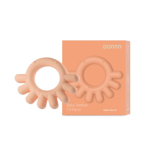BORRN 【英國設計製造】BORRN 食品級 嬰兒矽膠牙膠 動物造型 珊瑚橙
