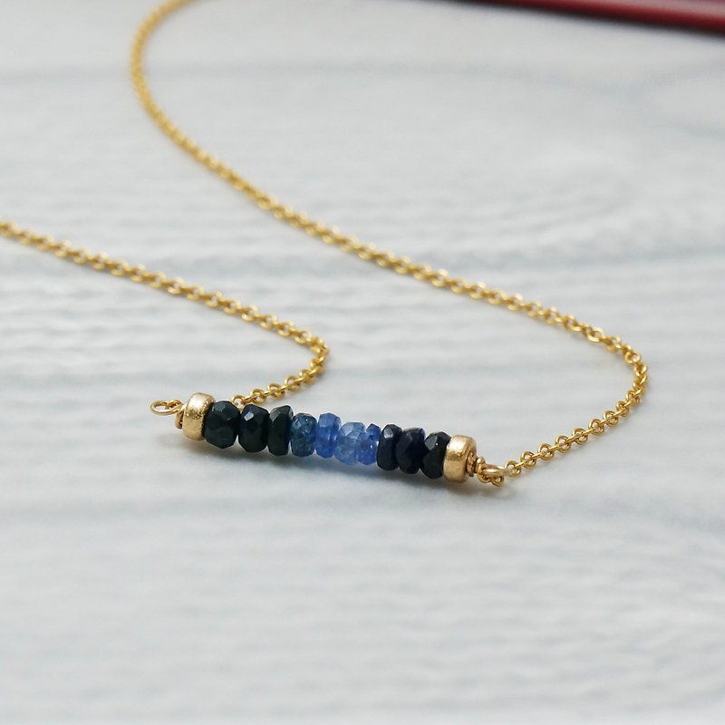 Gradient natural sapphire サファイアsapphire American 14K gold necklace light jewel - สร้อยคอ - เครื่องประดับ สีทอง