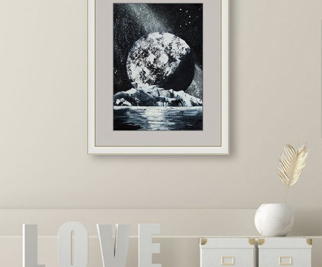 月 惑星 絵画 宇宙 オリジナルアート 湖 風景 夜 天の川 銀河 月 惑星 絵画 宇宙 オリジナルアート 湖 風景 夜 天の川 銀河