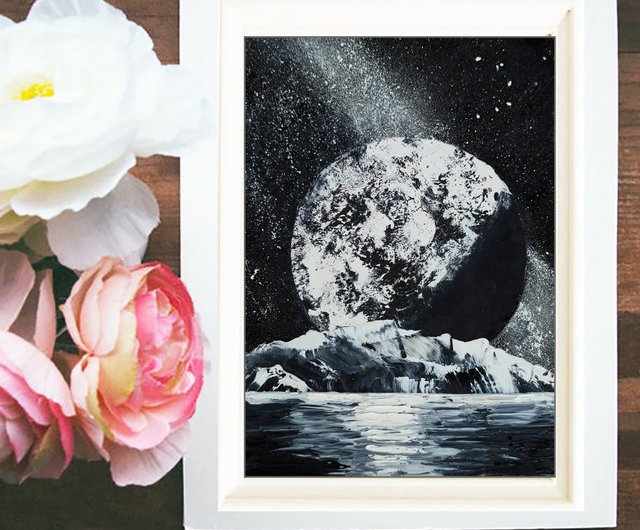 月 惑星 絵画 宇宙 オリジナルアート 湖 風景 夜 天の川 銀河 月 惑星 絵画 宇宙 オリジナルアート 湖 風景 夜 天の川 銀河