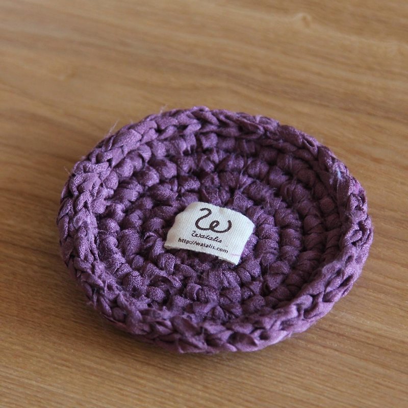 シックなパープル　きもの裂き編みコースター - 杯墊 - 棉．麻 紫色