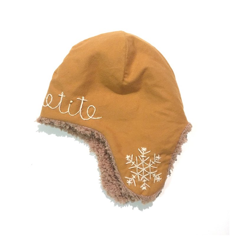 雪のフライトキャップ　オレンジキャメル - 嬰兒帽/髮帶 - 棉．麻 橘色