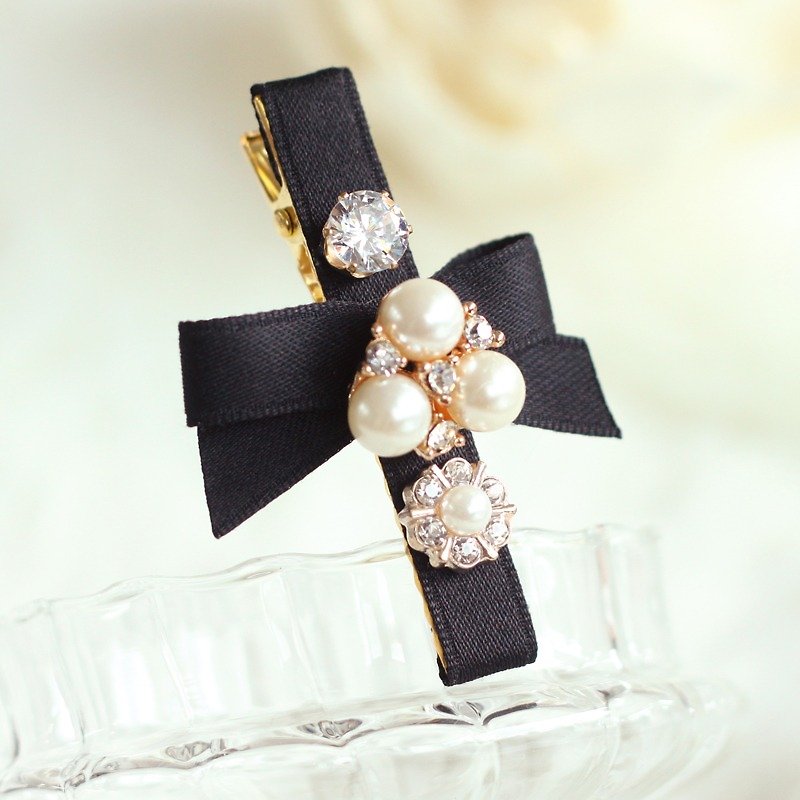 Graceful Pearl Decoration Hair Clip - Hair Accessories - Other Materials Black
