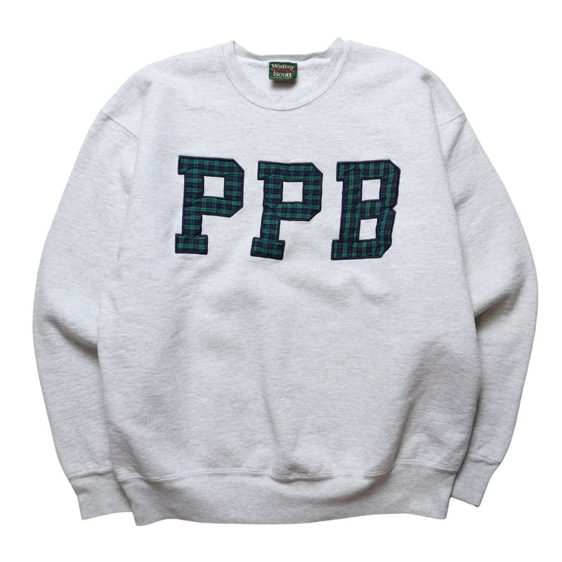 美國製 PPB 藍綠格紋拚布大學T 古著衛衣 - 帽T/大學T - 其他材質 灰色