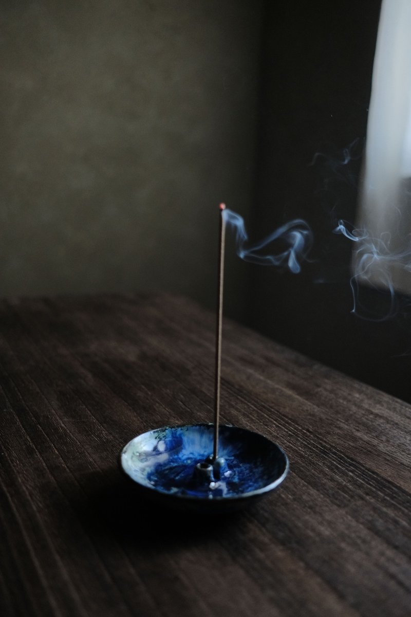 寂滅・薩婆訶・靛宇宙・藏香盤 - 香氛/精油/擴香 - 陶 黑色