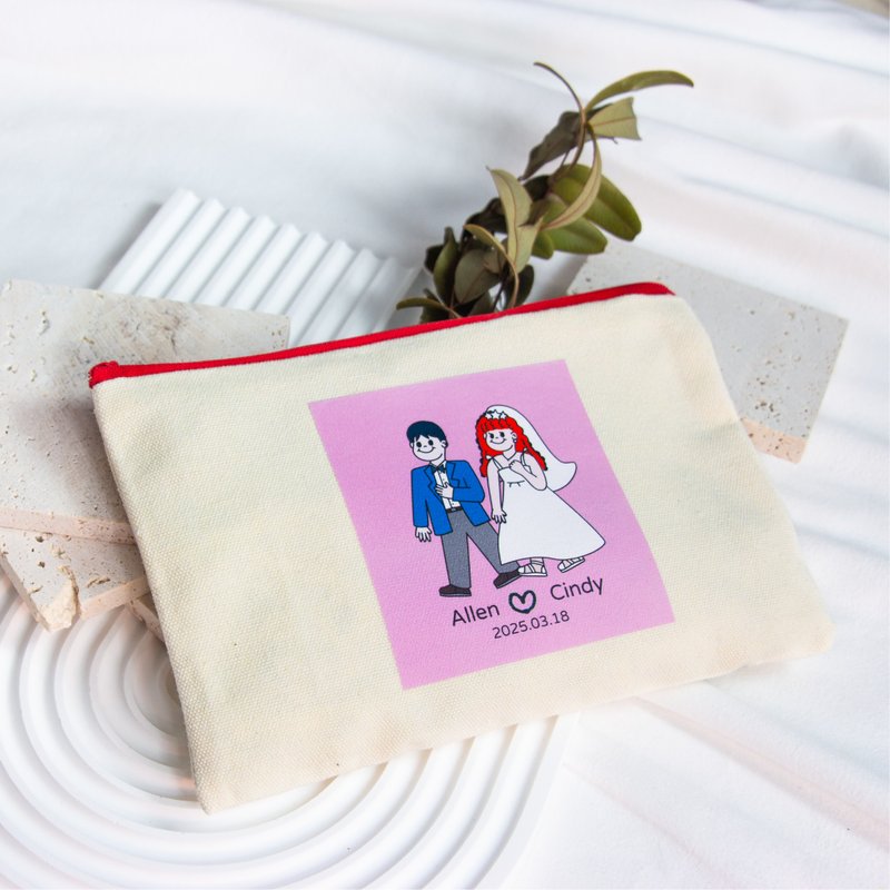 【客製化禮物】輕巧化妝包/收納袋/結婚禮品/婚禮小物/伴娘禮 - 化妝包/收納袋 - 棉．麻 金色