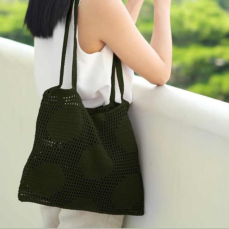 Crochet Polka Dot Tote Bag | Olive - Handbags & Totes - Other Materials Green