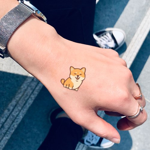 OhMyTat OhMyTat 可愛卡通柴犬 Shiba Inu 刺青圖案紋身貼紙 (6 張)