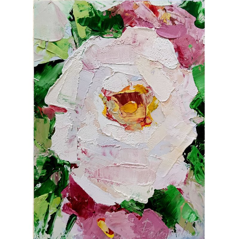 Peonies Painting Floral Oil Flowers Peony Original Art (13 cm * 18 cm) - Wall Décor - Other Materials Pink