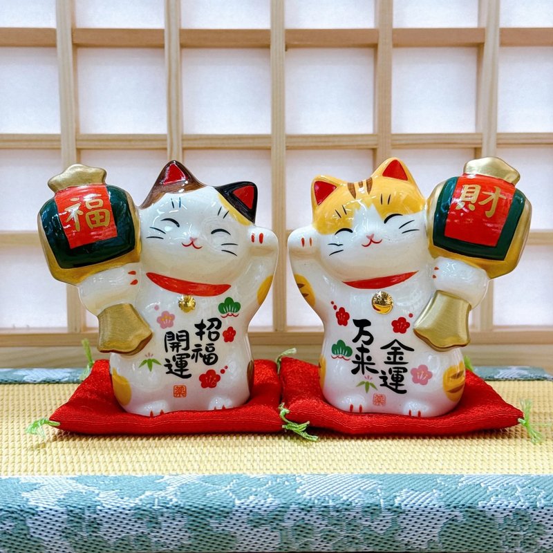 【鈴喵納福】日本金運招福招財貓 槌持 一對 - 擺飾/家飾品 - 瓷 白色