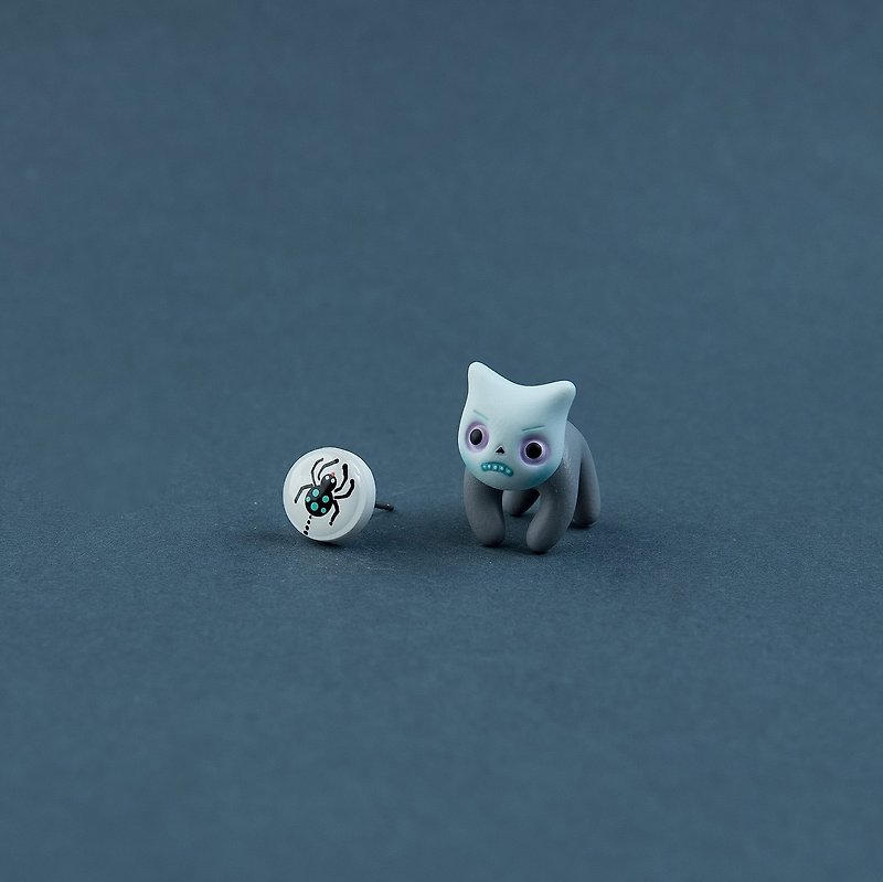 Mayor Cat - Polymer Clay Earrings, Handmade&Handpaited Catlover Gift - 耳環/耳夾 - 黏土 灰色