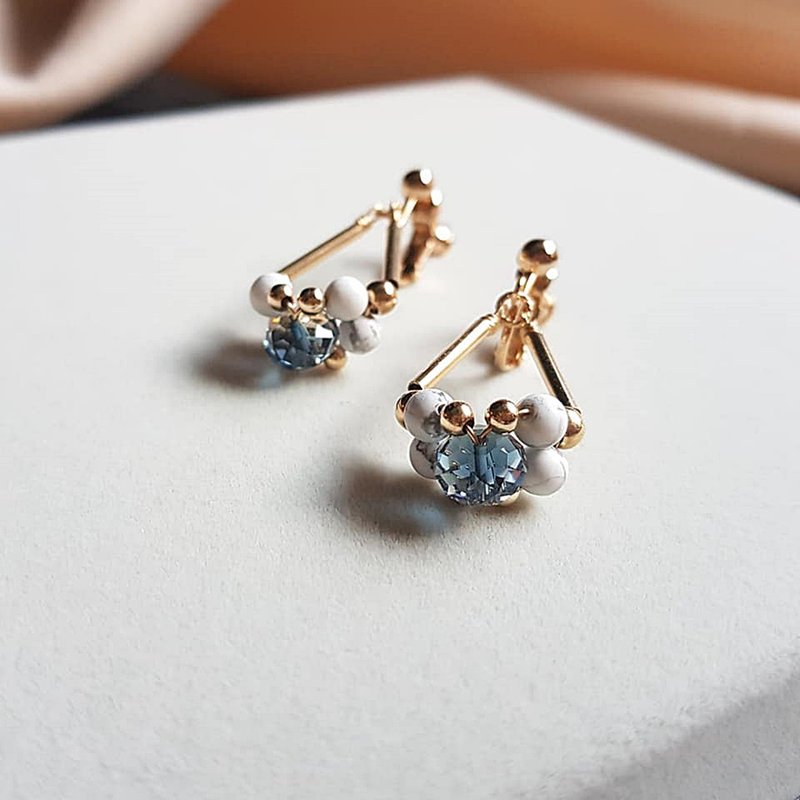 Tile Quotations Series-Blue Crystal Earrings - ต่างหู - โลหะ 