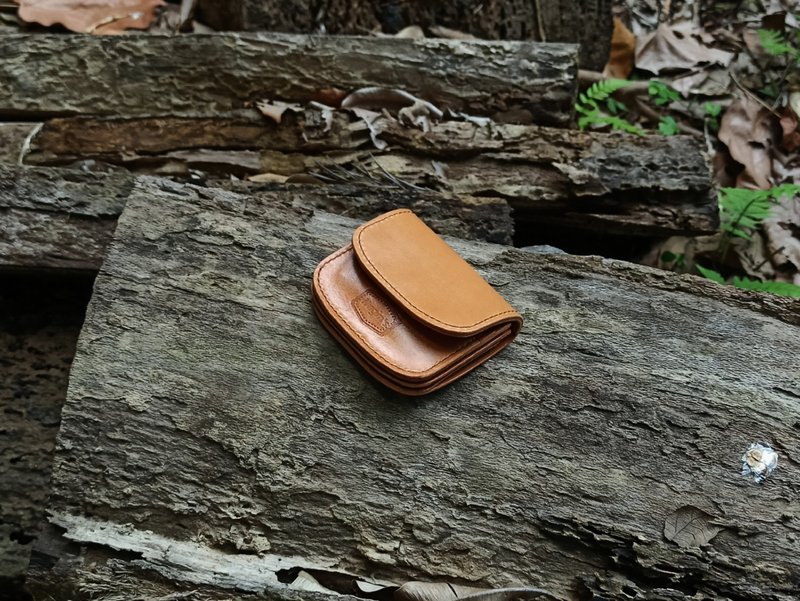 Hugins • Fujin leather flip-top banknote card holder wallet vegetable tanned short clip gentleman vegetable tanned - กระเป๋าสตางค์ - หนังแท้ สีนำ้ตาล