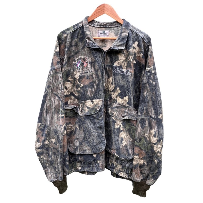 Vintage 90s Mossy Oak Breakup Camouflage Bomber Hunting  Chamois  Jacket - 男夾克/外套 - 棉．麻 咖啡色
