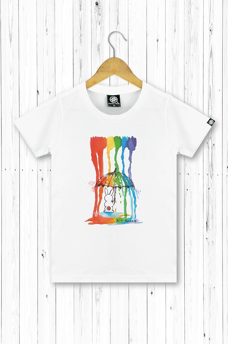 STATELYWORK Rainbow Rain Rabbit - Women's White T - Women's Tops - Cotton & Hemp Multicolor