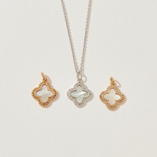 SOIRÉE BY N.Y. 蒔華芮設計師輕珠寶 霓光鑲鑽珠貝花形項鍊 (共3色) 珍珠母貝 精緻鋯石 典雅花形