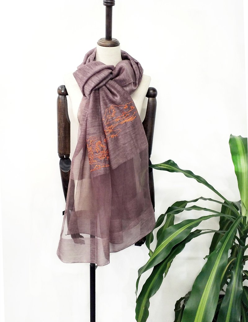 中国スタイルの刺繍シルクウールのスカーフ - 景色の記事 - スカーフ - シルク・絹 レッド