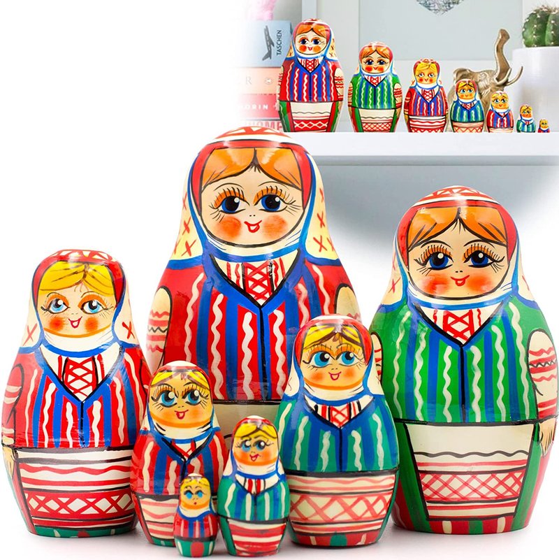 Russian Nesting Dolls in Traditional Festive Costume Set 7 pcs - Stacking Dolls - 寶寶/兒童玩具/玩偶 - 木頭 