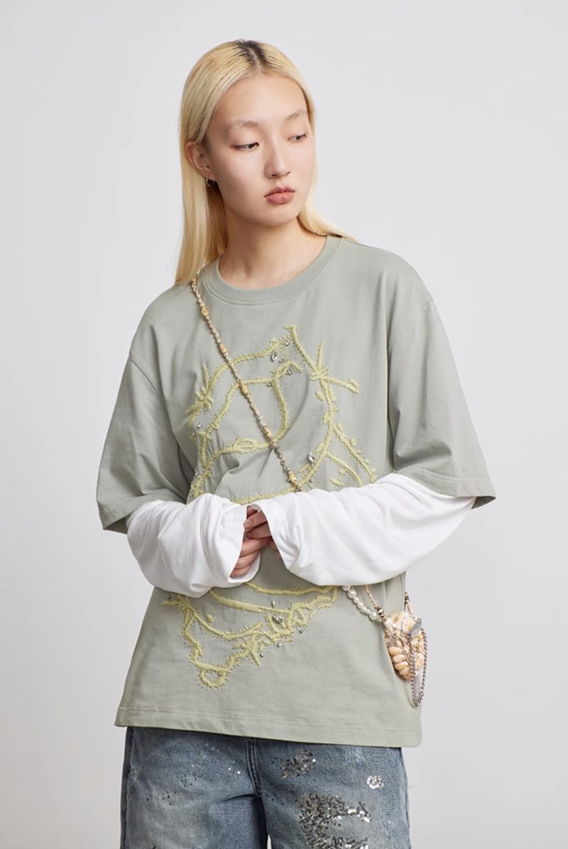 Conch Embroidery Long T-shirt 海螺刺繡長袖T恤 - 女 T 恤 - 其他材質 灰色