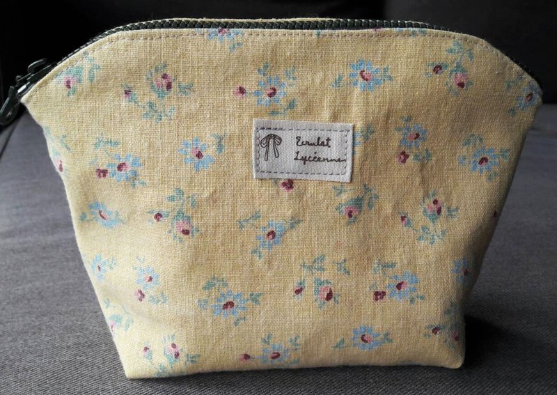 Floral zipper storage bag/pen bag/ sundries bag (goose yellow floral) - Toiletry Bags & Pouches - Cotton & Hemp 