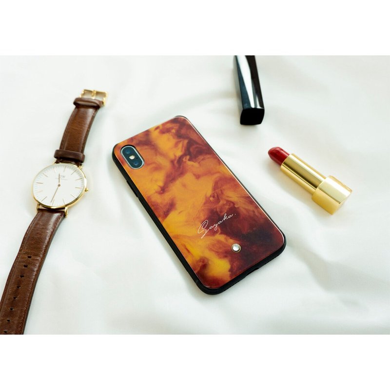 多機種対応 スマホケース ガラス【 べっ甲風 名入れ 】 ラインストーン iPhone android JI19U - 手機殼/手機套 - 玻璃 咖啡色