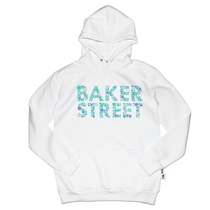 【英國 Baker Street 貝克街】中性版 - 純棉帽T - 色盲文字B款 - 帽T/大學T - 棉．麻 白色